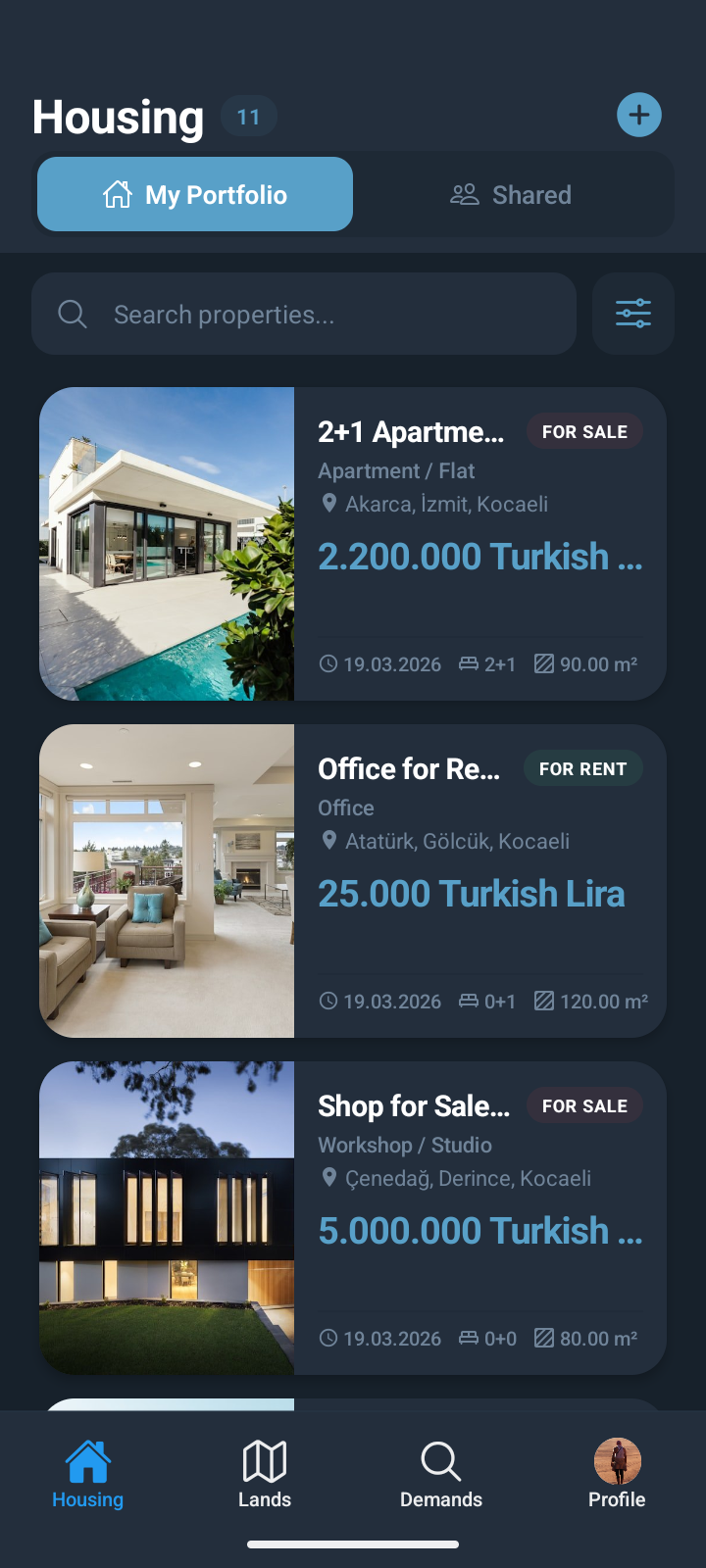Estacuzdan portfolio listing screen