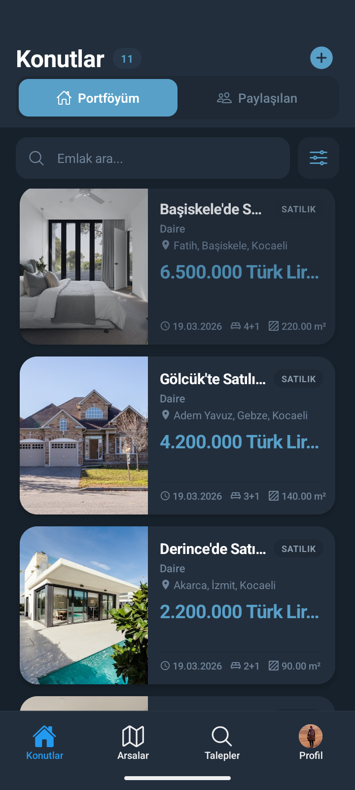 Estacuzdan portfolio listing screen
